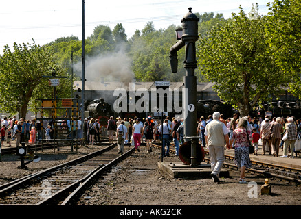 Anzeige der erhaltenen Dampflokomotiven während der 30. Geburtstagsfeiern, Bochum Eisenbahnmuseum (größte Länder) in Deutschland. Stockfoto