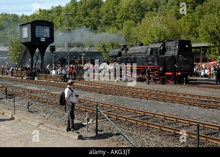 Anzeige der erhaltenen Dampflokomotiven während der 30. Geburtstagsfeiern, Bochum Eisenbahnmuseum (größte Länder) in Deutschland. Stockfoto