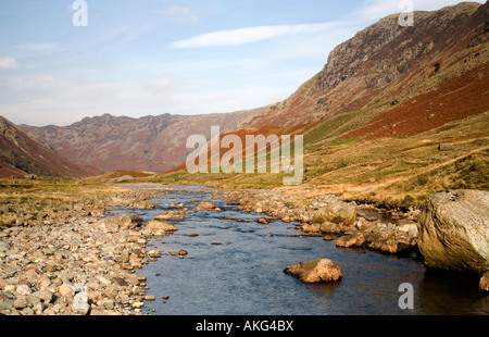 Wilde und schroffe Schönheit der Langstrath Tal Borrowdale in den Lake District National Park Cumbria Stockfoto