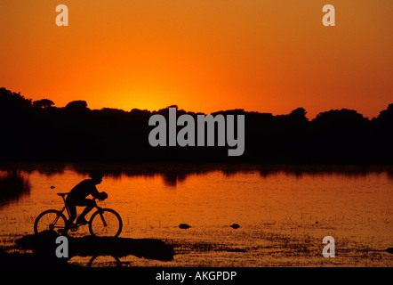 Sonnenuntergang, Pauli Maiori Marsh, basaltischen Hochebene Giara di Gesturi, Marmilla, Sardinien, Italien Stockfoto