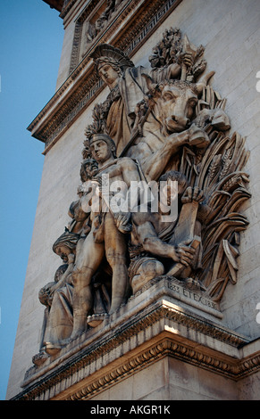 "Frieden" Skulptur von Etex auf dem Arc de Triomphe Paris Frankreich Stockfoto