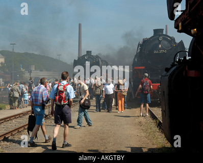 Anzeige der erhaltenen Dampflokomotiven während der 30. Geburtstagsfeiern, Bochum Eisenbahnmuseum (größte Länder) in Deutschland. Stockfoto