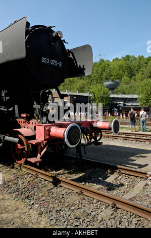 Anzeige der erhaltenen Dampflokomotiven während der 30. Geburtstagsfeiern, Bochum Eisenbahnmuseum (größte Länder) in Deutschland. Stockfoto