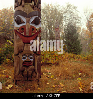 Haida-Totempfahl im Museum für Völkerkunde, University of British Columbia (UBC), Vancouver, BC, Kanada - Detail Stockfoto
