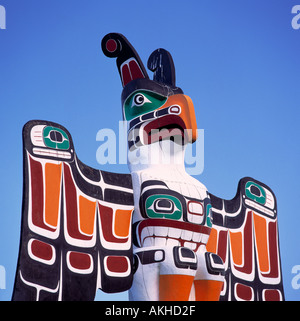 Detail der Totempfahl in Duncan auf Vancouver Island in British Columbia Kanada Stockfoto