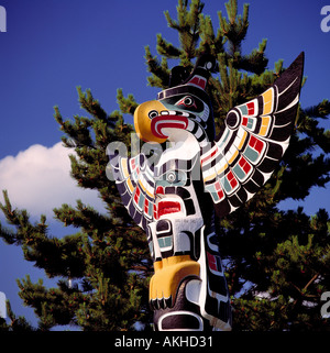 Detail der Totempfahl in Duncan auf Vancouver Island in British Columbia Kanada Stockfoto