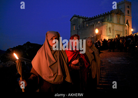 Via Crucis, Savoca, Sizilien, Italien Stockfoto