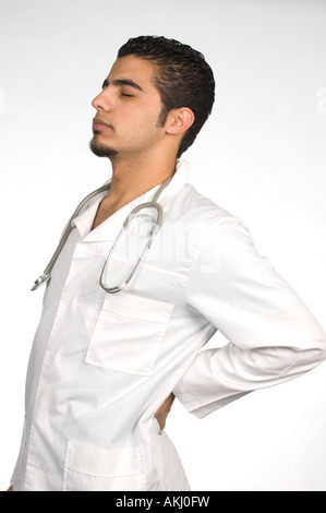 Arzt mit Rückenschmerzen Stockfoto