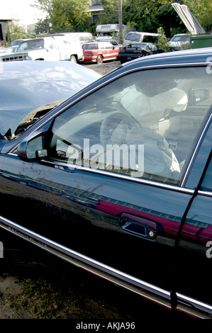 Ergebnisse einer zwei Autos Autounfall wo Airbags Leben gerettet Stockfoto