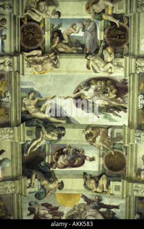Italien-Rom-Erstellung von Adam Hand Of God von Michelangelo Buonarroti Malereien an der Decke der Sixtinischen Kapelle im Vatikan Stockfoto