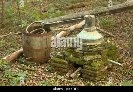 Alten Moonshine Whisky Stihl Sackler Mabry Mill auf den Blue Ridge Parkway VA USA Stockfoto