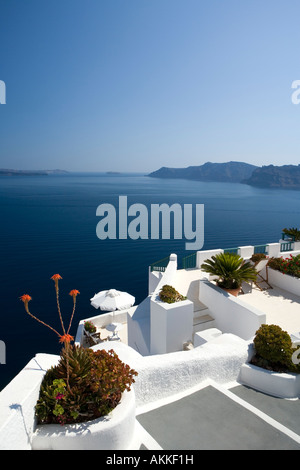 Blick auf das Meer von Oia Santorini Griechenland Stockfoto