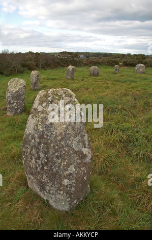 Boscawen Un Steinkreis in der Nähe von Madron in Cornwall, Großbritannien Stockfoto