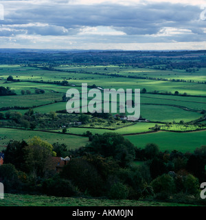 Die Somerset-Levels vom Glastonbury Tor aus gesehen, Somerset, England Stockfoto