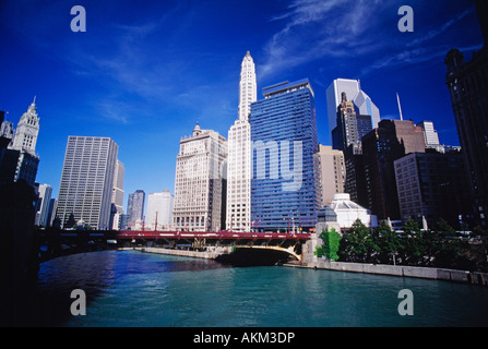 Chicago River und die Innenstadt von Chicago, Illinois, USA Stockfoto