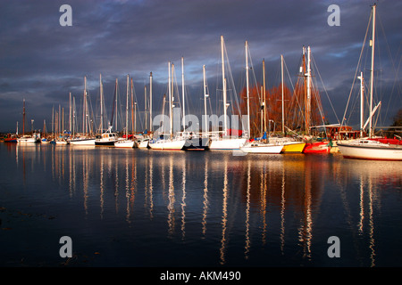 Exeter Kanal in der Nähe von Turf sperrt mit Segelbooten und Reflexionen in Wintersonne Exeter Devon South West Südwest England UK GB Stockfoto