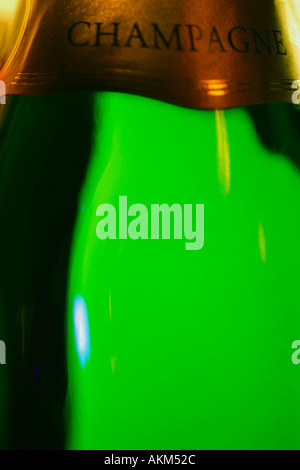 Flasche Champagner Hals Nahaufnahme schließen sich Makro auf weißem Hintergrund alkoholisches Getränk trinken Trinken von Alkohol Stockfoto