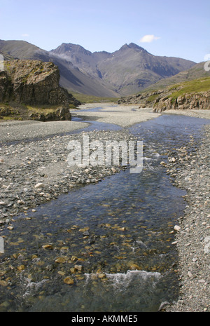Eine typische Ansicht in Süd-Ost-Island in der Nähe von Hofn wo die Flüsse ins Meer vom Gletscher Vatnajökull heruntergekommen Stockfoto