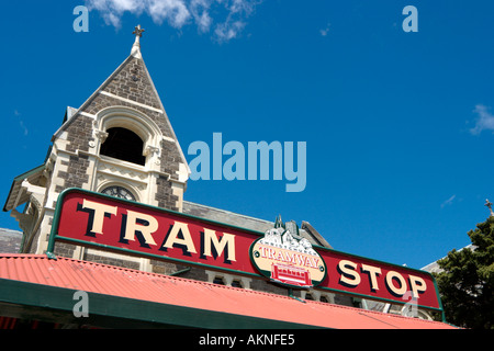 Straßenbahn-Haltestelle am Worcester Boulevard, Christchurch, Südinsel, Neuseeland Stockfoto