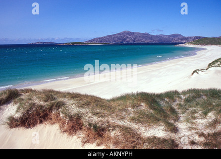 abgelegenen weißen Sandstrand nördlich von Hushinish Bucht Insel Harris Mountains western Isles äußeren Hebriden Schottland Stockfoto