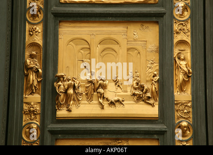 "Türen des Paradieses" oder "Gates Of Paradise", East Türen von Lorenzo Ghiberti, die Isaac-Panel - Baptisterium von Florenz Italien Stockfoto