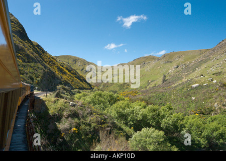 Blick vom Zug auf die Taieri Gorge Railway von Dunedin, Otago, Südinsel, Neuseeland Stockfoto