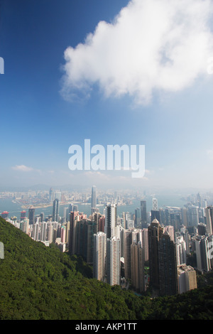 Klare Sicht von Hong Hafen und Kowlon aus Hongkong Peak Stockfoto