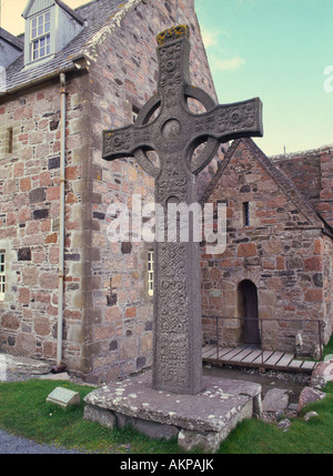 St John's Cross (Nachbau des Orginal), Iona Abbey, Schottland Stockfoto