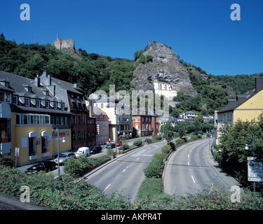 Stadtpanorama von Idar-Oberstein eine der Nahe, Rheinland-Pfalz, Burgruine Bosselstein, Schloss Oberstein, Felsenkirche, Bundesstraße B41, Nahehochstra Stockfoto