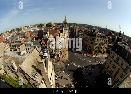 Fisheye Blick auf zentrale Oxford von Carfax Tower Stockfoto