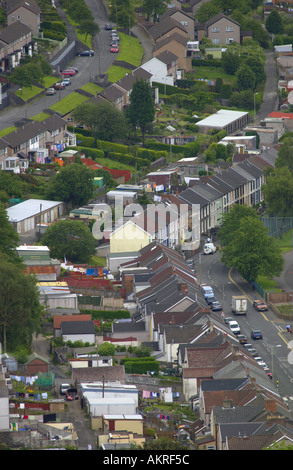 Traditionelle Reihenhaus Häuser aus der viktorianischen Ära in Rhondda Valley South Wales Großbritannien Stockfoto