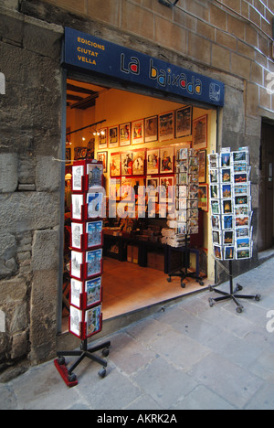 Barcelona Card und Bild Kiosk in der Altstadt in der Nähe der Kathedrale Stockfoto