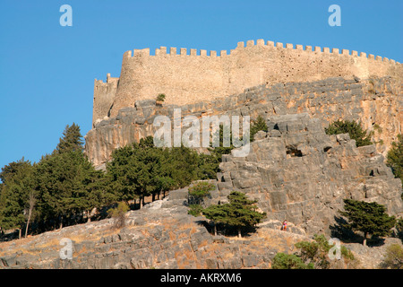 Zeigen Sie Od die Akropolis von Lindos, Rhodos an Stockfoto