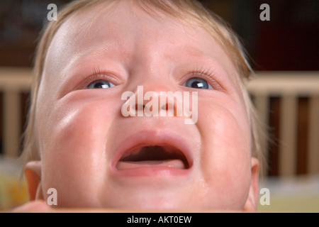 BABY SCHREIEN IM LAUFSTALL Stockfoto