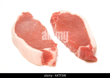 Schweinelende Koteletts rohe isoliert auf einem weißen Studio-Hintergrund. Stockfoto