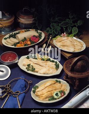 Sortiment Gefillte Fisch Roll-Platten Platten Filets geschnitten Scheiben Küche Bon Appetit Stockfoto