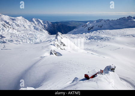 Centennial Hütte über Franz Josef Glacier Westküste Südinsel Neuseeland Antenne Stockfoto