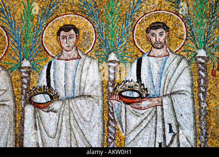 Die Prozession der Märtyrer 6. C Mosaiken in der Basilika di Sant Apollinare Nuovo Ravenna Italien Detail Stockfoto