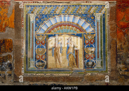 Ercolano. Italien. Archäologische Ausgrabungen von Herculaneum. Mosaik, Neptun & Amphitrite (alias Neptun und Salacia), in der Casa di Nettuno e Anfitri Stockfoto