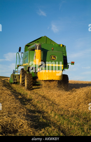 dh HARVESTING UK John Deere Mähdrescher Schneiden Gerste Orkney Feldmaschinen Orkney Orkney Stockfoto