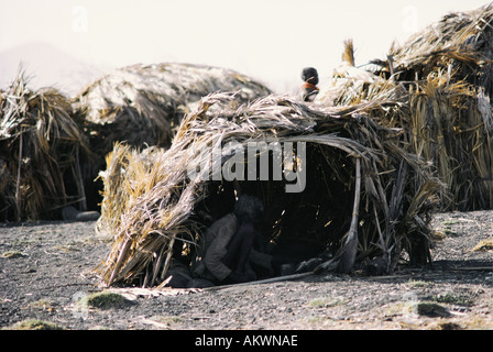 El Molo Hütten auf dem Ufer des Lake Turkana nördlichen Kenia in Ostafrika Stockfoto