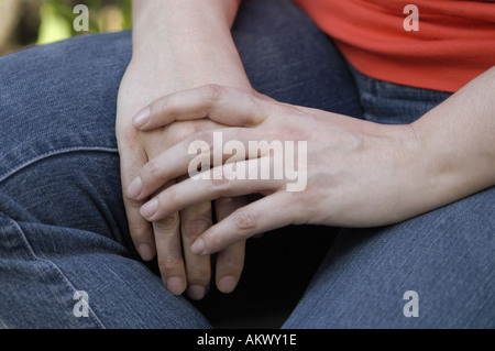 Eine Person, die gefalteten Hände. Stockfoto