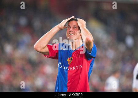 UEFA-Cup-FC Basel vs. FK Sarajevo erste Runde - 4. Oktober 2007, Marco Streller nach verpasste Chance, St. Jakob-Park, Basel, Swi Stockfoto