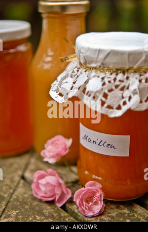 Aprikosen Marmelade und Nektar in einem Glas Stockfoto
