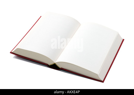 Ein aufgeschlagenes Hardcover Buch zeigt leere weiße Seiten