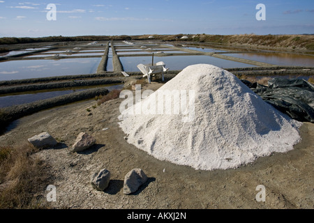 Haufen von geerntete Salz durch Verdunstung Pfannen Teiche Guerande Brittany France Stockfoto