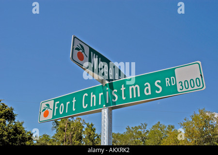 Orlando Florida Fort Weihnachten Straßenschild Stockfoto