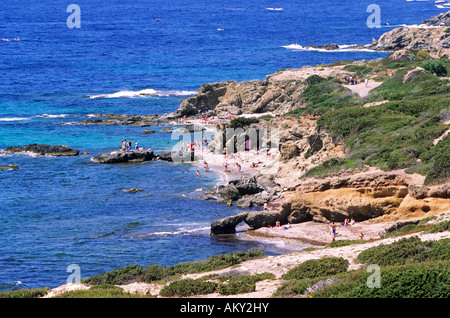 Frankreich, Var, Île des Embiez, Strand auf der Westseite vor Ile du Grand Rouveau Stockfoto