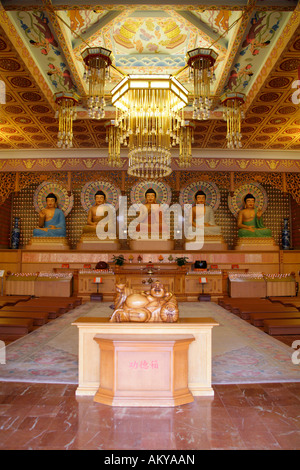 Das Heiligtum der fünf Buddhas in der Haupthalle Schrein, Nan Tien buddhistischen Tempel, Berkeley, New-South.Wales. Stockfoto