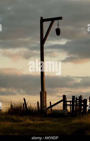 Des Winters Gibbet Galgen Hill in der Nähe von Elsdon, Northumberland, England Stockfoto